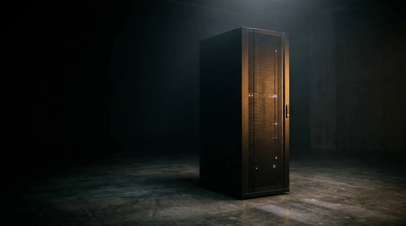 A server rack in a dark room
