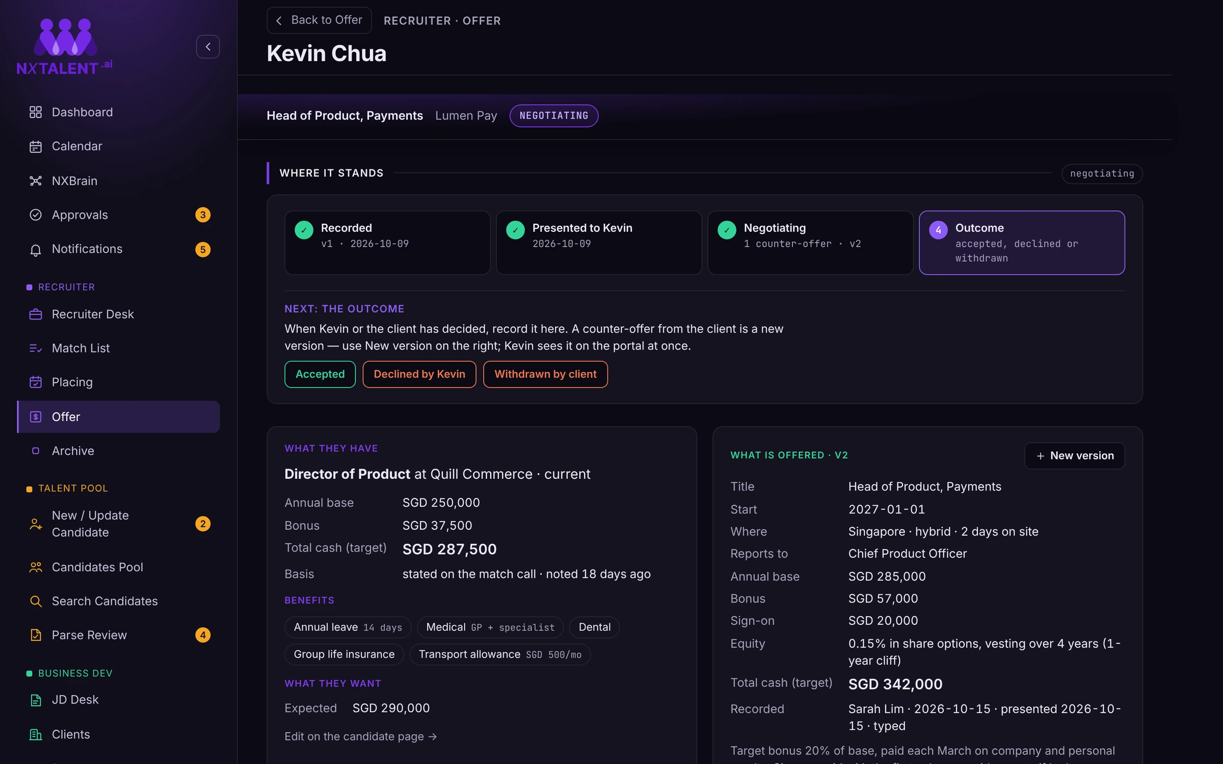 Offer screen